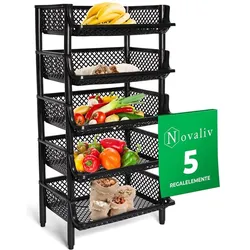 Novaliv, Regal, 5 Stück Korbregal Schwarz Steckregal Stapelbar & Erweiterbar, Regale für Vorratsraum (50 x 22 x 38 cm)