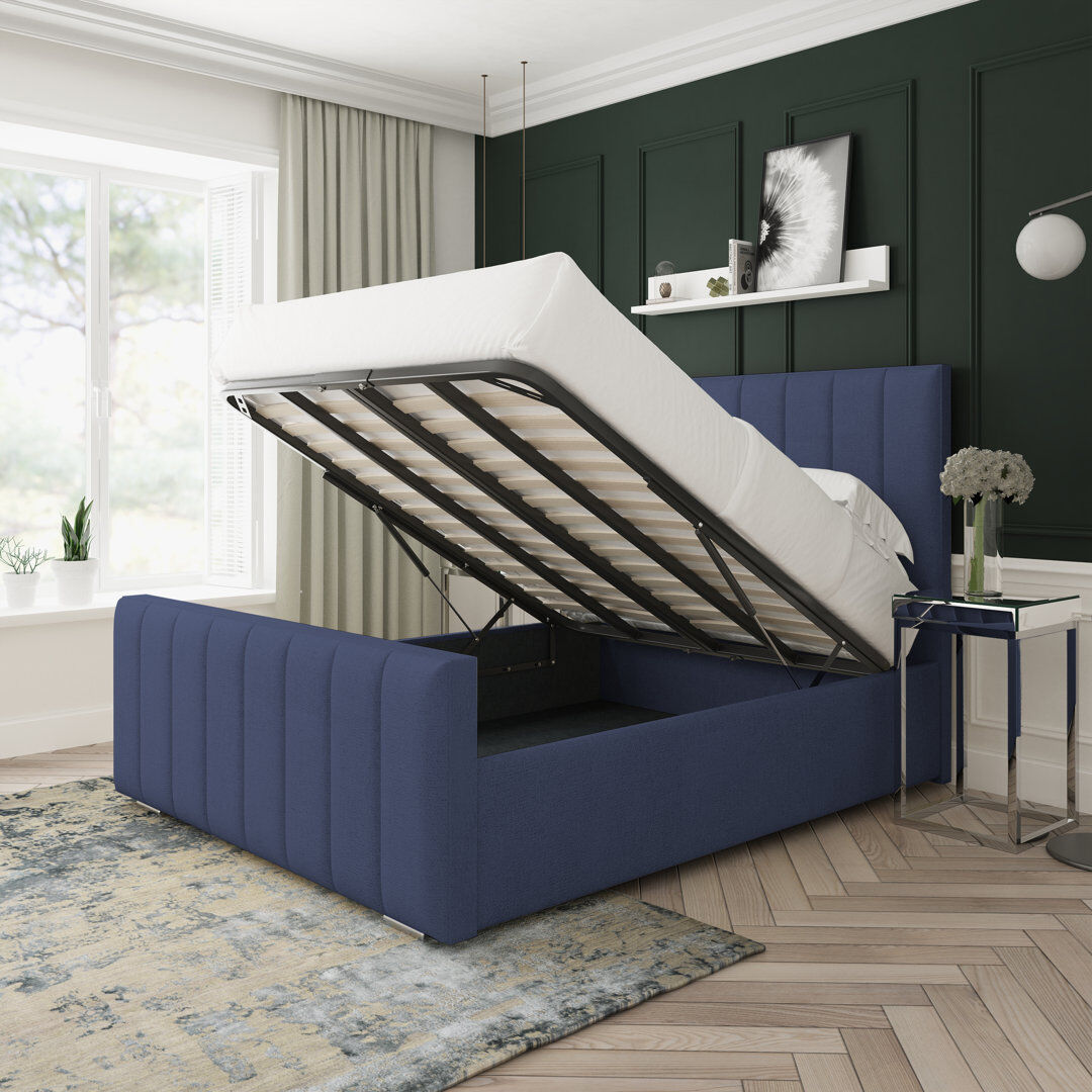 17 Stories Oakley Wool Upholstered Ottoman Bed Frame Sapphire Kingsize (5')