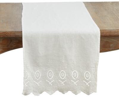 Saro Lifestyle "Linen Stonewashed Embroidered Linen Table Runner - 16""x72"""