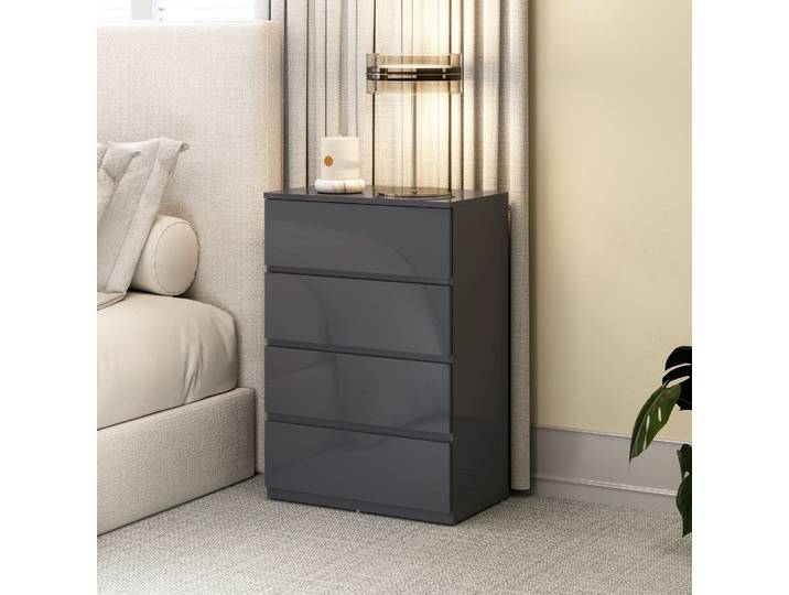 HOMCOM Commode 4 Tiroirs Gris Fermeture Douce 55x34x80 cm