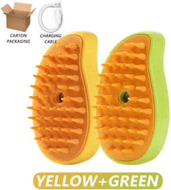 Inspire Curations SteamGroom 3 in 1 Electric Pet Steam Brush & Massage Comb green And Yellow