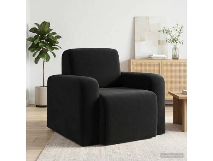 IBUQDDV Schwarzer Samtsessel mit Sperrholzrahmen und Schaumstoffkissen Samtpolsterung, Schaumstoffkissen, breite Armlehnen, Wohnzimmer, Schlafzimmer, moderne Optik