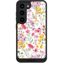 Nivocase Handyhülle für Samsung Galaxy S23 Hülle NIVOpure Case Schwarz Blumen Frühling Muster (Samsung Galaxy S23), Smartphone Hülle, Schwarz