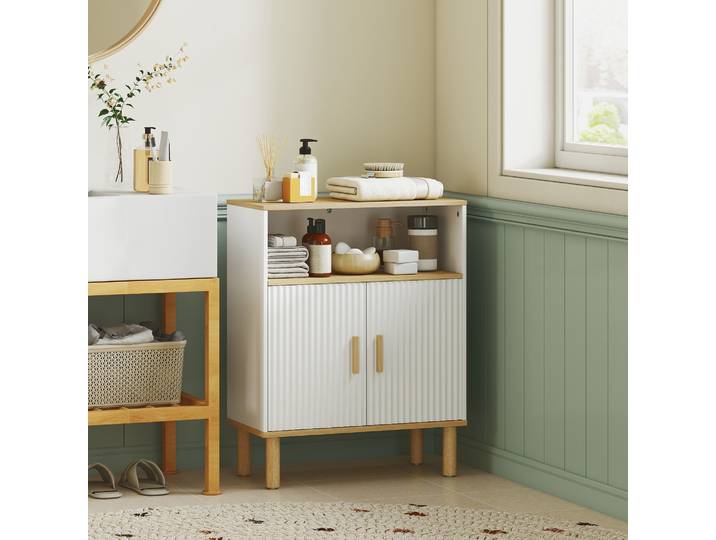 HOMCOM Meuble Salle de Bain Blanc 2 Portes Étagère Réglable