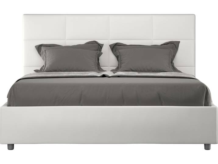 ITYHOME - Lit double avec sommier rembourré 140x200 similicuir blanc Mika