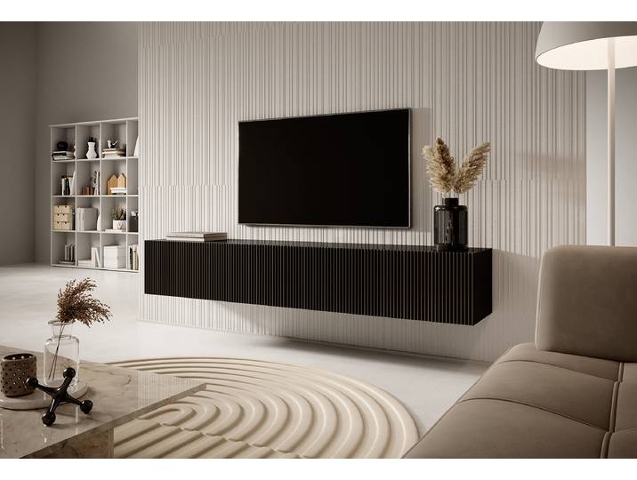 Hänge-Lowboard Veldio Front: MDF Mitteldichte Holzfaserplatte , beschichtet Korpus: Spanplatte, beschichtet Schwarz/Schwarz 175cm