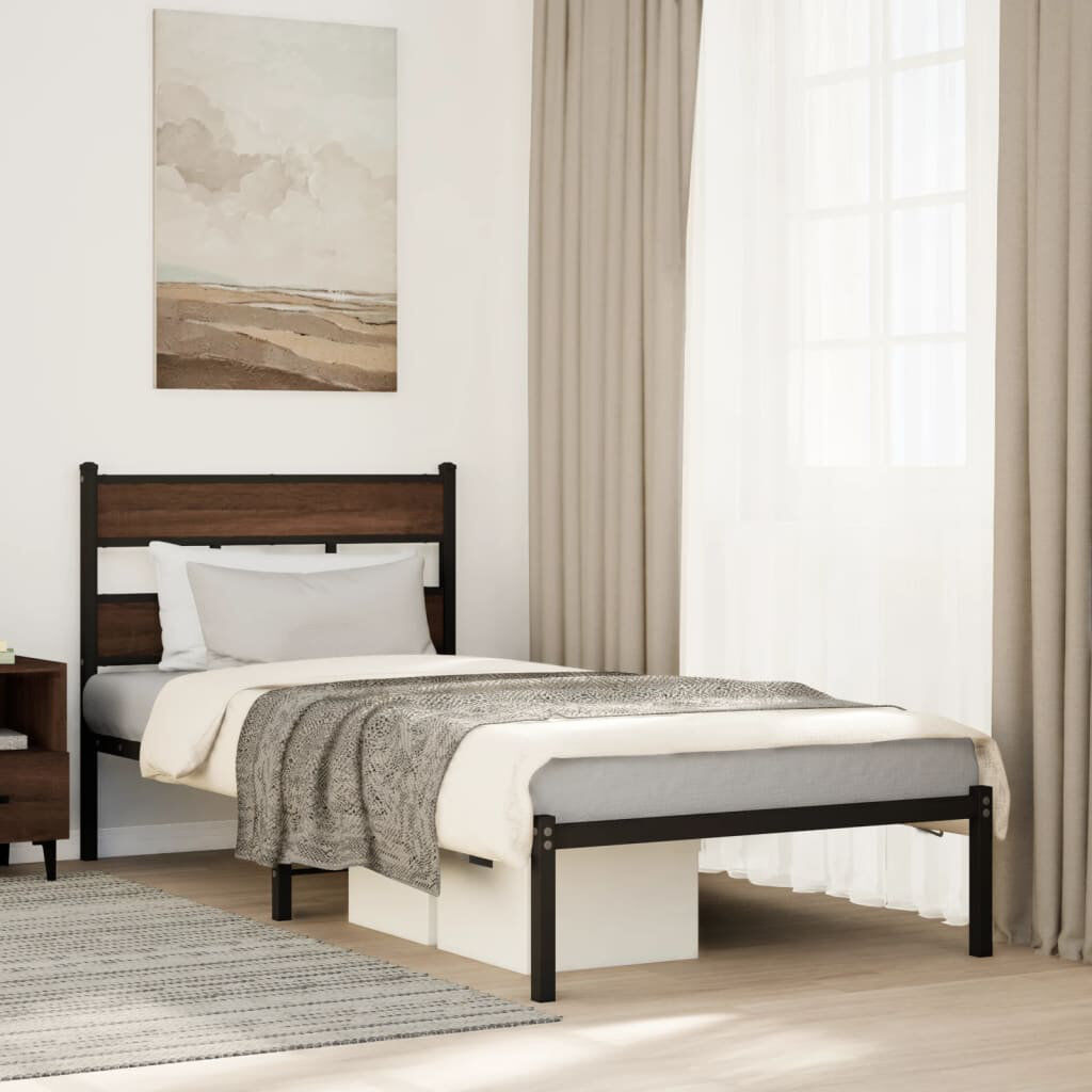 Vidaxl Bed Frame Without Mattress With Headboard 160X200 Cm Brown Oak 80 x 200 cm