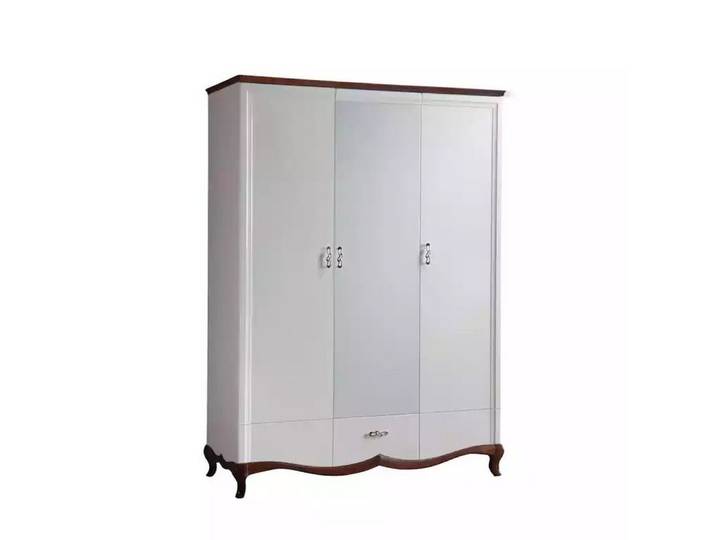 JVmoebel Kleiderschrank Massiver Holz Kleiderschrank in Weiß mit braunen Holzfüßen (1-St., Kleiderschrank) Made in Europa