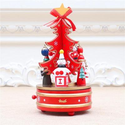 Snug & Styled Wooden Christmas Tree Music Box Rotating Holiday Decor Gift red