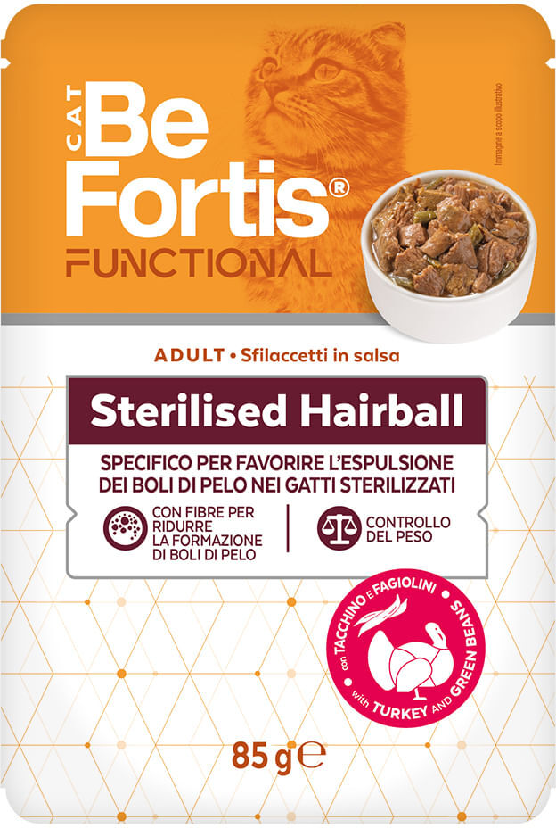 BeFortis Functional Cat Sterilised Hairball Busta Multipack 28x85g TACCHINO