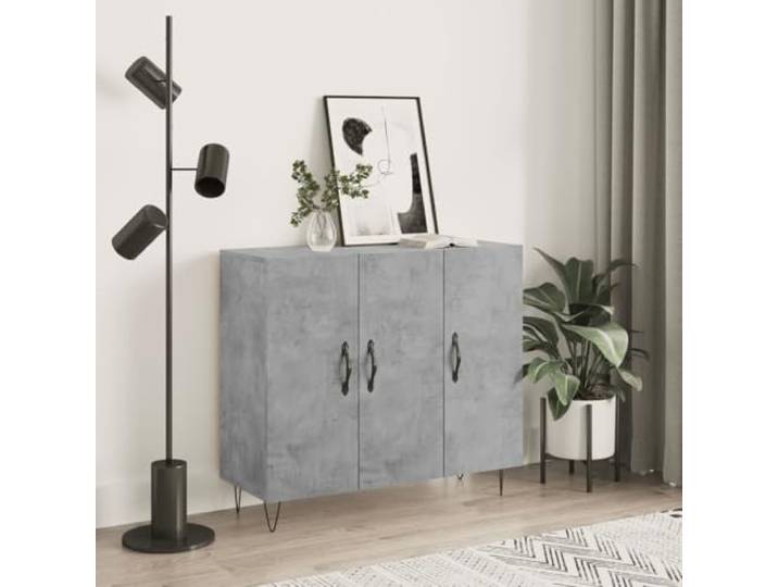 RJPLMFV Anrichte, grau, Beton, 90 x 34 x 80 cm, Holz, Technik Stabile Metallfüße, große Aufbewahrung, staubdichte Türen, Wandbefestigung inklusive