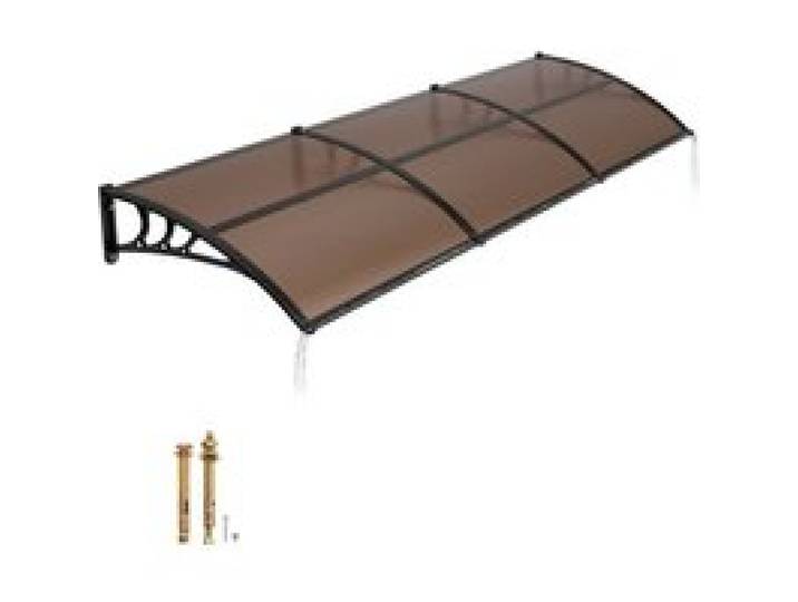 VEVOR Vordach für Haustür 965x2975 mm, Pultbogenvordach, Pultvordach mit Entwässerung & ABS-Halterung, Regen-, Schnee- & Sonnenschutz, Polycarbonat-Türüberdachung für Veranda & Terrasse, Braun