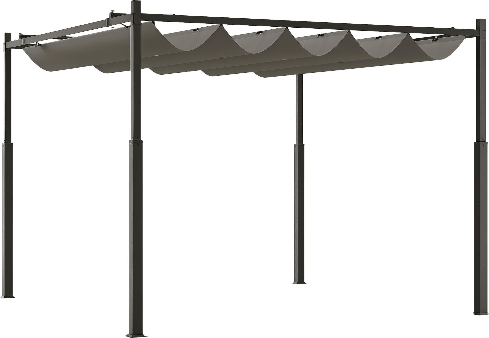 Pergola ca. 3x3 m Freistehend Terrassenüberdachung mit Schiebedach, magnetisches Pad, 8 cm Säule UV-beständig