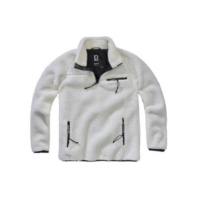 Kapuzenpullover BRANDIT "Brandit Herren Teddyfleece Troyer", Damen, Gr. XXL, weiß, 100% Polyester, unifarben, normal, amerikanischer Ausschnitt, Pullover Kapuzenpullover