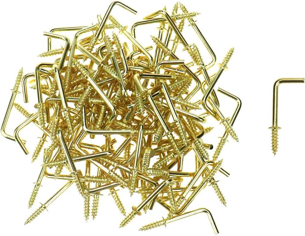 100 stuks L-vormige schroefhaken winkelhaak goudkleurig