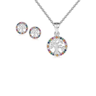 Schmuckset FIRETTI "Multipack Schmuck Geschenk Silber 925 Halskette Ohrstecker", bunt (silberfarben, blau, gelb, grün, orange, rot, violett, blau, gelb, grün, orange, rot, violett), Schmuck_Sets, Damen, Silber 925 (Sterlingsilber), Schmuckset, mit...