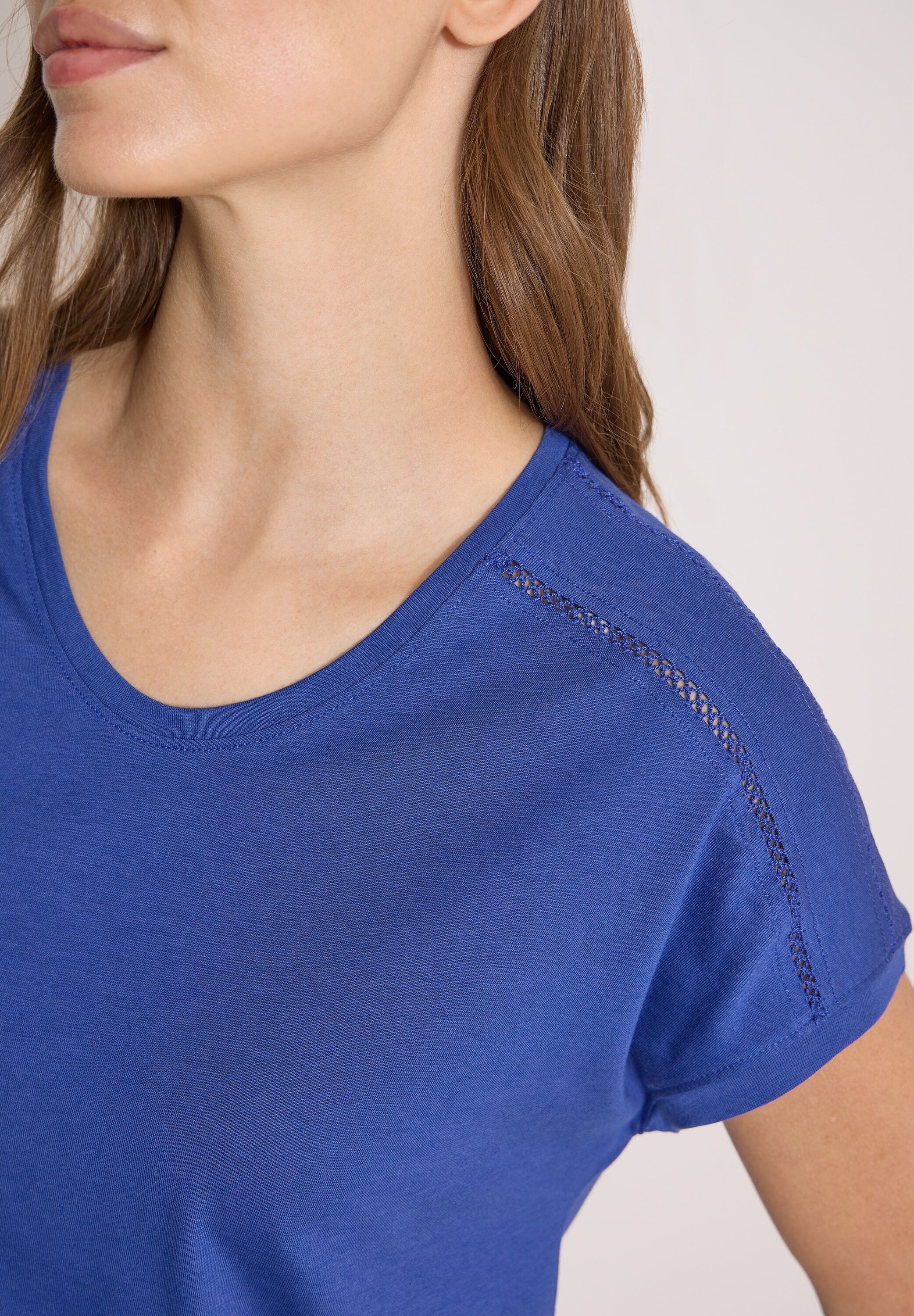 T-Shirt CECIL, Damen, Gr. M (40), blau (deep river blau), Jersey, Obermaterial: 50% Baumwolle, 50% Modal, regular fit normal, Rundhals, Shirts T-Shirt, mit elastischem Bund deep river blau M (40)