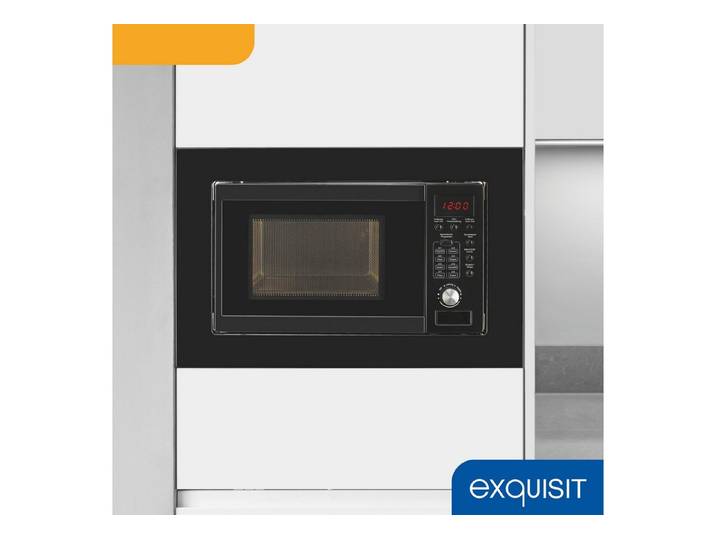 exquisit Einbau-Mikrowelle EMW20.1G schwarz, 20 l, Schonend Auftauen,schnell Aufwärmen, Grillen-einfach per Knopfdruck