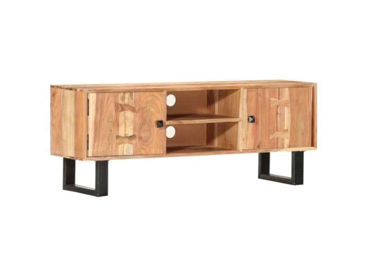 hliofuir TV-Schrank 118 x 30 x 45 cm Massivholz Akazie Braun Lowboard Stabiles Fernsehmöbel fürs Wohnzimmer mit pulverbeschichtetem Stahlgestell, zwei Fächern und zwei Holztüren.