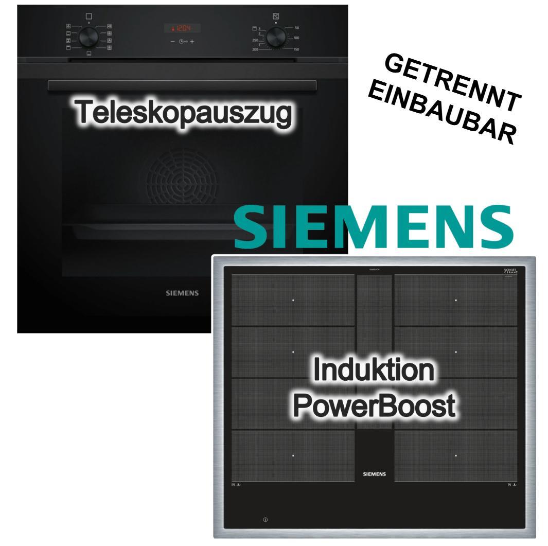 Herdset SIEMENS Einbaubackofen 3DHeißluft Hydrolyse Teleskopauszug + Induktionskochfeld varioInduktion powerBoost