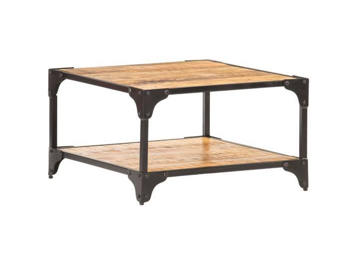 furnicato Couchtisch Industrieller aus Vollholz & schwarzem Eisen 60x60x35 cm (1-St), Wohnzimmertisch mit Ablageboden und verschleißfestem Vollholz