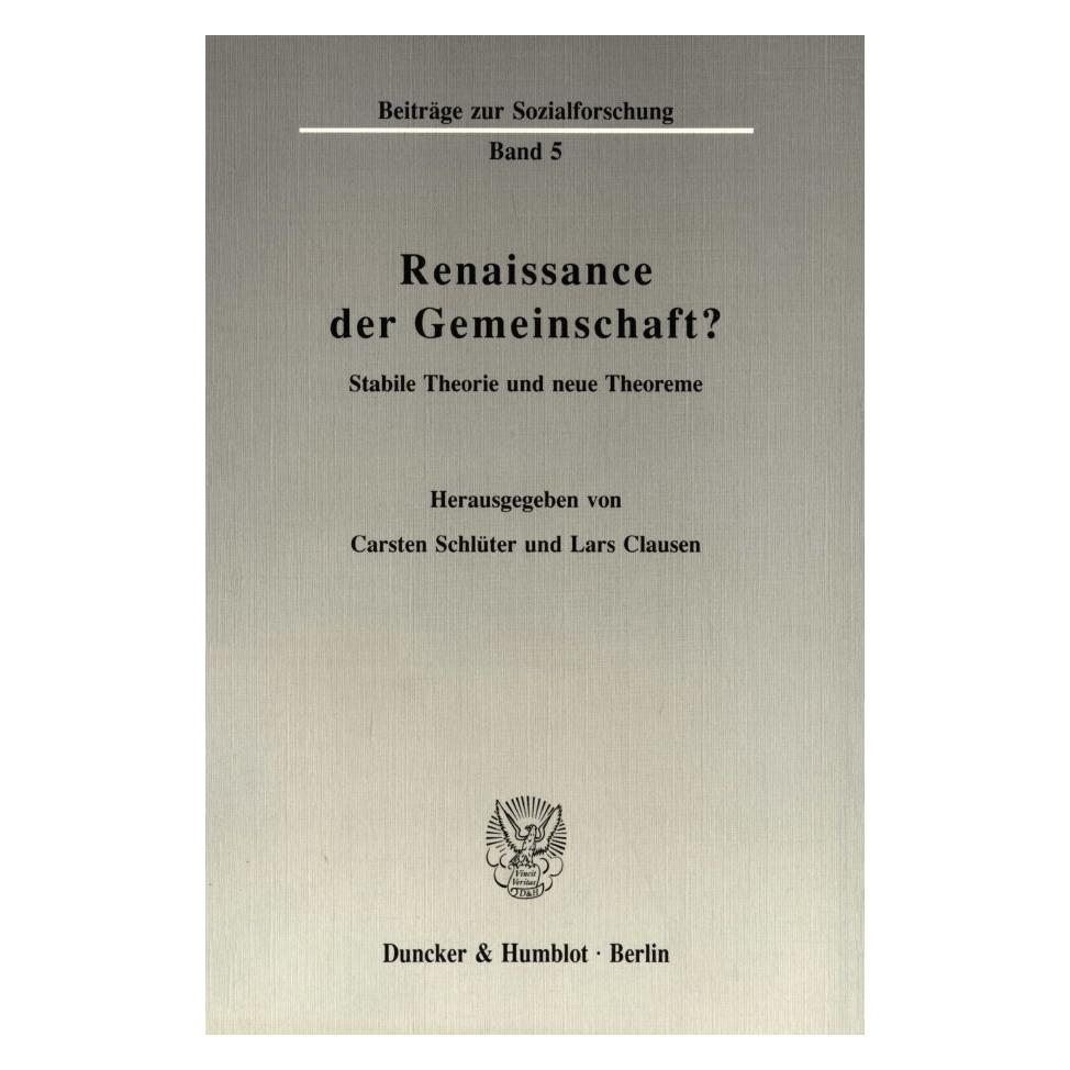Duncker & Humblot Renaissance der Gemeinschaft? (Deutsch, Softcover, Carsten Schlüter, Lars Clausen) (55344637)