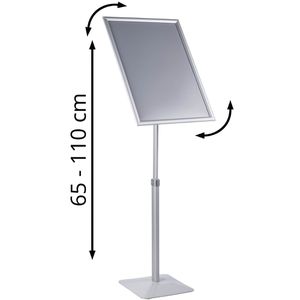 Böttcher-AG Infoständer aus Aluminium, silber, A2, 65-110 cm höhenverstellbar, Hoch- oder Querformat