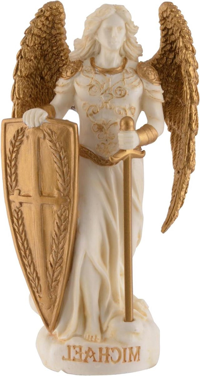 Aartsengel Michael Beeldje - Engel van Gerechtigheid - Handgeschilderd met Goud - Crèmekleurig