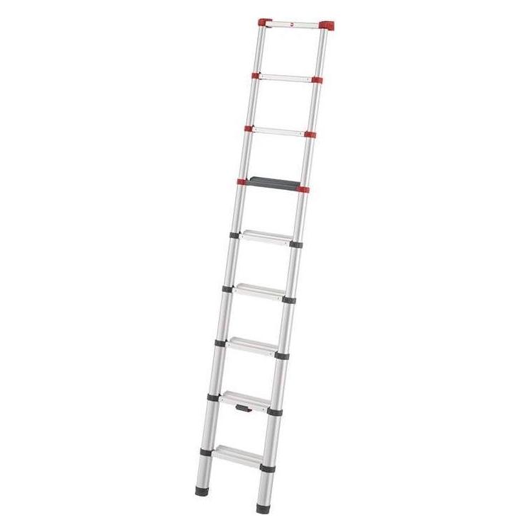 Hailo Stufen-Teleskop-Anlegeleiter Aluminium SprossenStufen 9 max. Gesamtbelastung 150 kg (Anlegeleiter, Teleskopleiter, 265 cm) (7114091)