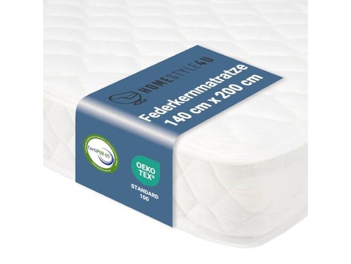 Homestyle4u Matratze Federkernmatratze 140x200 H3 Bonnellfederkern mit Stoffbezug Weiß Optimale Luftzirkulation beidseitig nutzbur