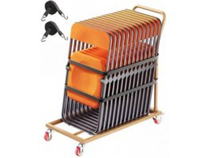 VEVOR Klappstuhlwagen für 25 Stühle Vertikaler Stuhlständer 136kg L-förmig, Stuhlwagen zur Lagerung & Transport für Veranstaltungen, Kohlenstoffstahl, Schwenkräder mit Bremsen, mit Griff, Goldbraun
