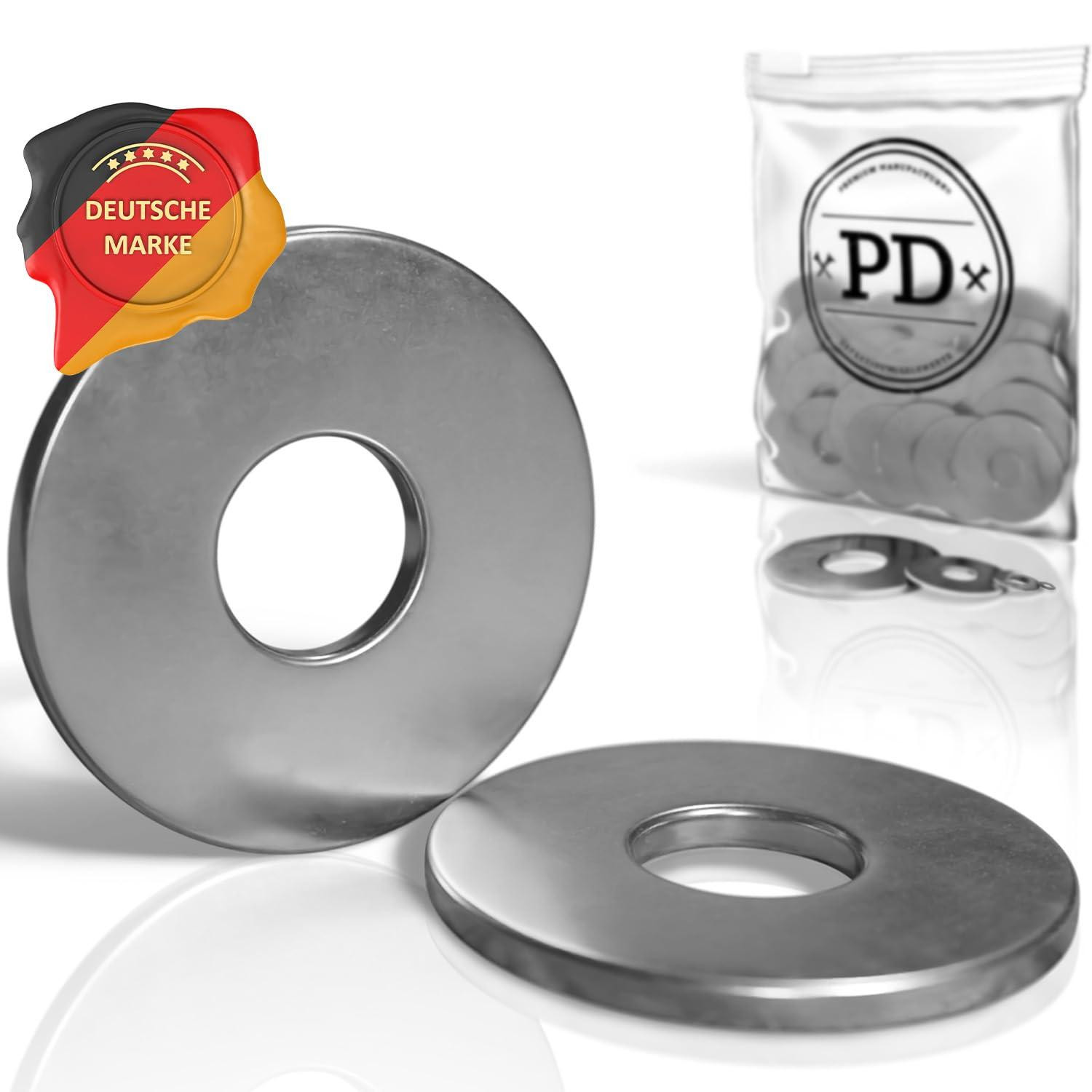 PD Grote onderlegschijven M10 roestvrij staal, 100 stuks, M10 x 30 mm, zilver