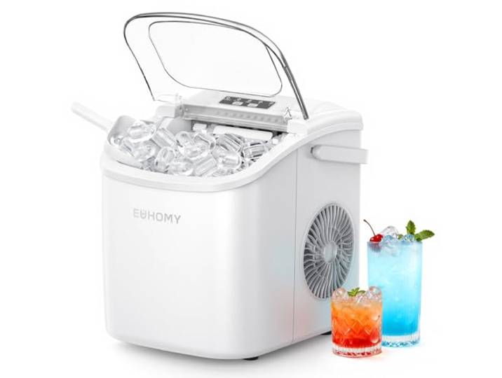 EUHOMY Eiswürfelmaschine, Eiswürfelmaschine Kleine, 9 Eiswürfel in 6 Minuten, Selbstreinigende Eiswürfelmaschine, mit Tragegriff und Eiskorb, 12 KG/Tag, Geeignet für Küche, Zuhause, Camping, RV, Weiß