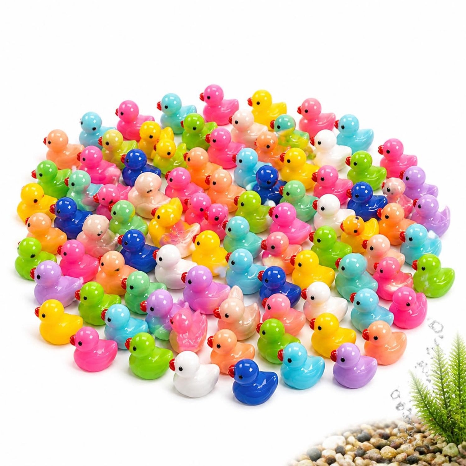 100 stuks Mini eendenfiguren van kleurrijke hars voor decoratie