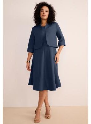 Plus Size Women's Plus Size Elbow Sleeve Fit-and-Flare Dress with Bolero Jacket - 2-Piece Suit by Roaman's in Navy (Size 44 W)