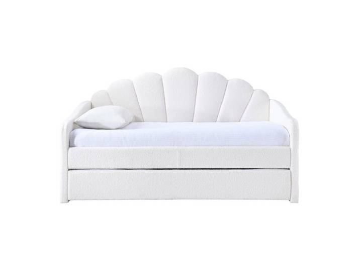 QUEEN - Lit gigogne en tissu bouclette blanc écru 90x190 cm
