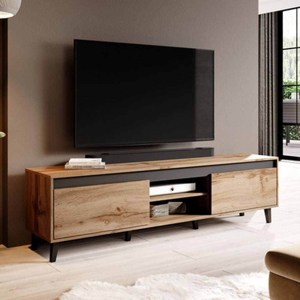 MSO Meuble tv décor chêne wotan et anthracite 170cm Marron 170x48x170cm