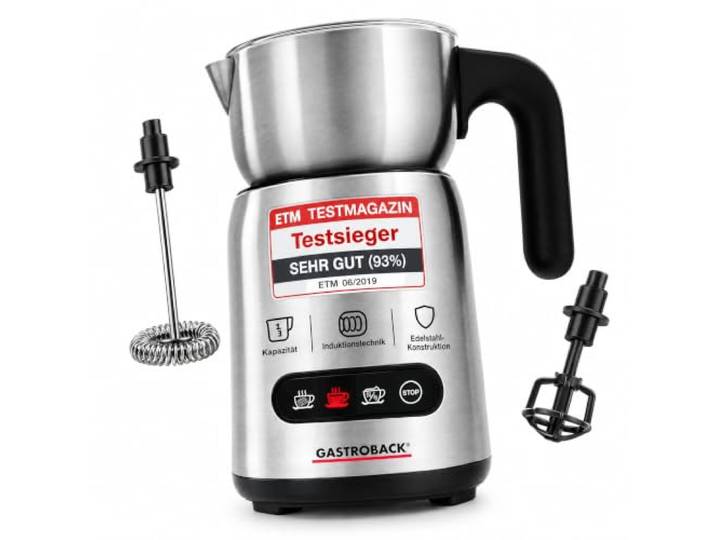 GASTROBACK Design Milk and Chocolate Advanced, 650 Watt Induktion-Milchaufschäumer für 1 Liter Milchschaum, heiße Schokolade, Milchaufschäumer elektrisch, schwarz/Silver