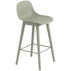 Muuto Fiber Barhocker mit Rückenlehne, wood base, höhe 65 cm, dusty green / dusty green