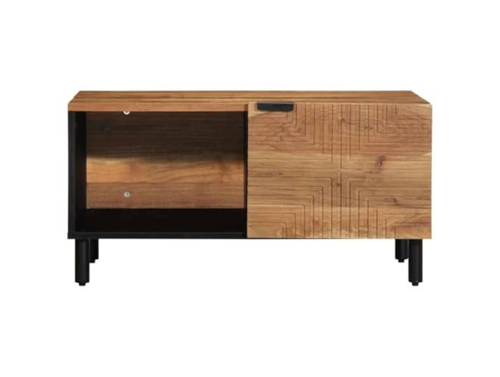 KTHLBRH Rechteckiger Couchtisch 80 x 50 x 40 cm Massivholz Akazie Mit erhöhten Beinen für die Reinigung, viel Stauraum, natürliche Oberfläche, Montage erforderlich