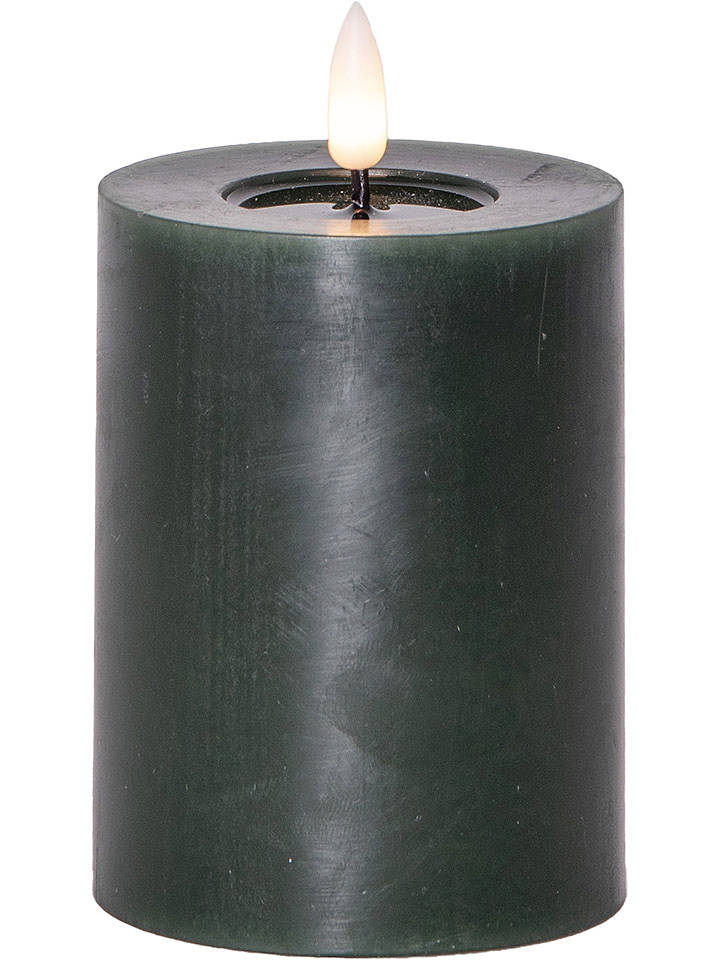 STAR Trading LED-Windlicht "Flamme Flow Pillar" in Dunkelgrün - (H) 12.5 x Ø 7,5 cm - onesize