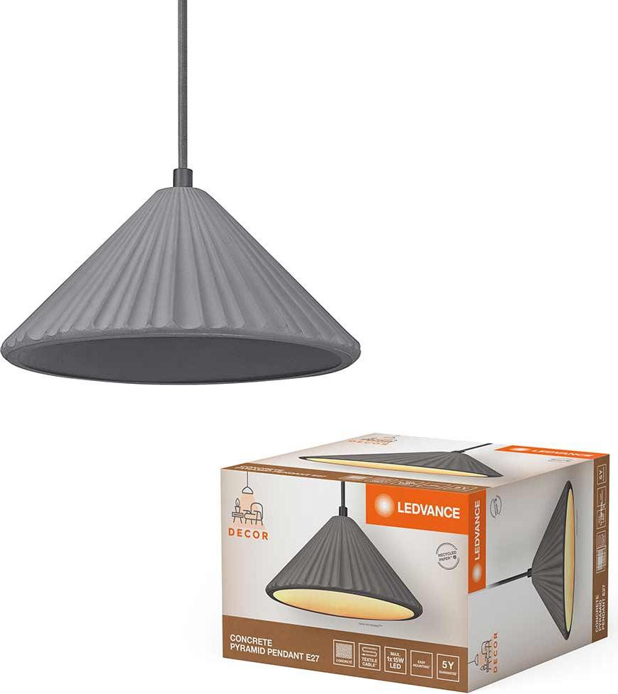 Ledvance Decor Concrete Pyramid hanglamp, donkergrijs, Ø25cm, E27
