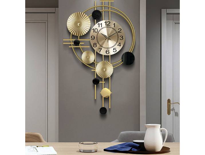 Grande horloge murale or nordique salon Art feuille de Lotus montre suspendue géométrie circulaire pointeur muet horloge murale décoration de la maison