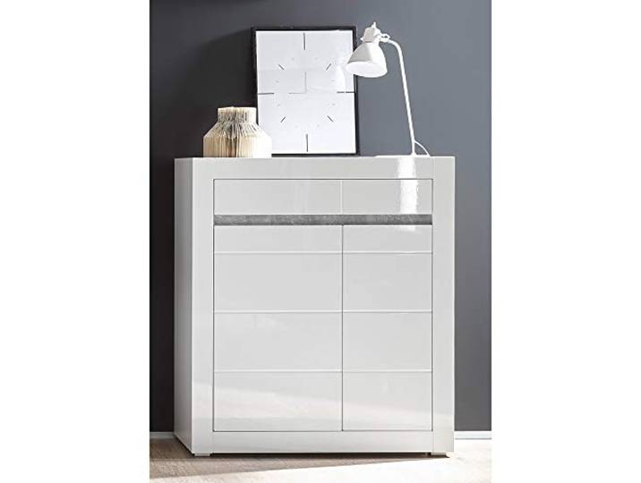 Highboard in wit hoogglans met handgrepen in betonlook breedte: 100cm