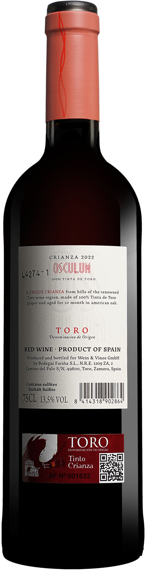 Fariña Osculum Toro Crianza 2022 13.5% Vol. Rotwein Trocken aus Spanien