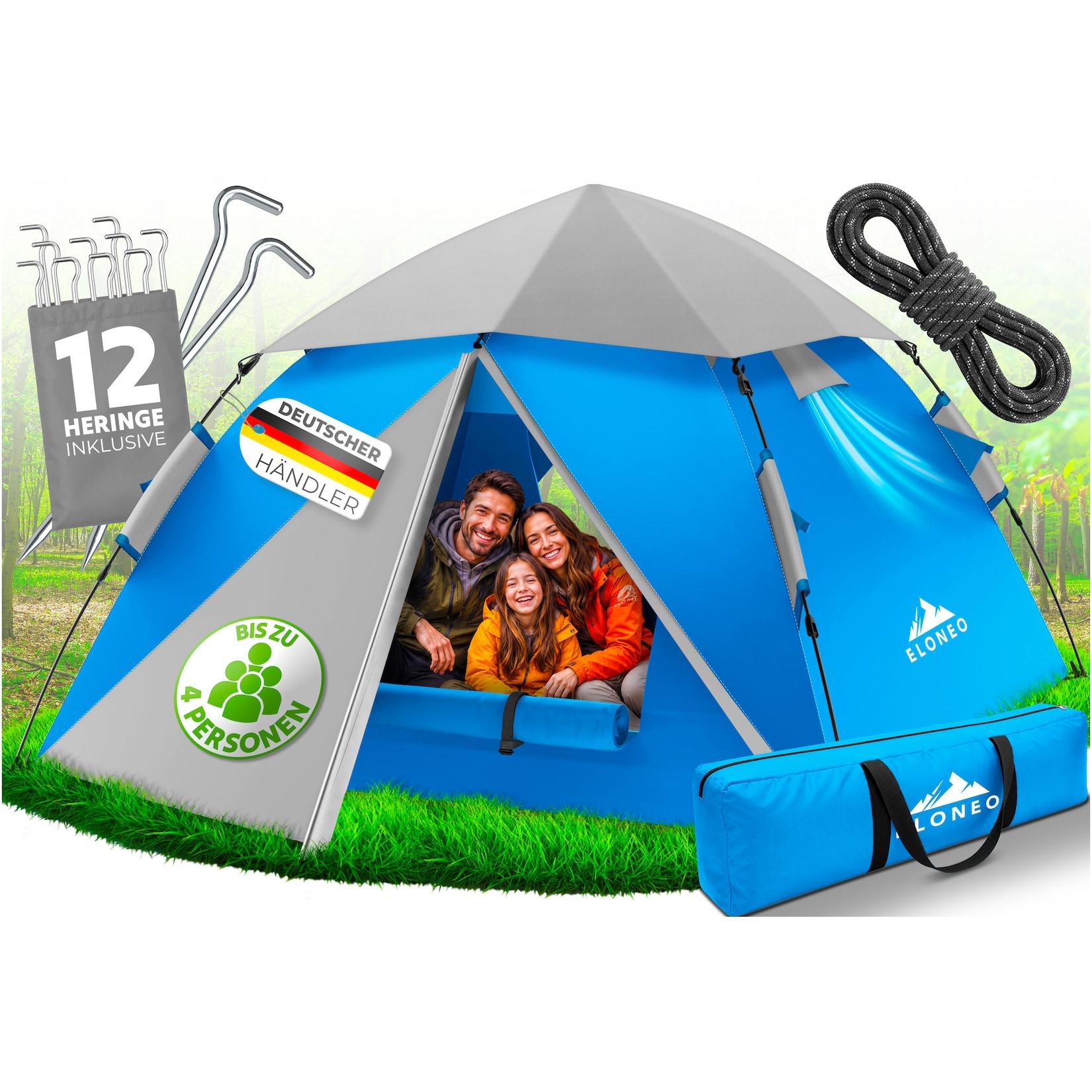 ELONEO Wurfzelt, 2-4 Personen Pop Up Zelt wasserdichtes Campingzelt schnellaufbau Zelt, Blau/Grau