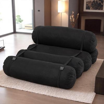 "75.8"" Corduroy Adjustable Floor Sofa with Versatile Configurations and 5 Cylindrical Pillows"