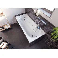 RIHO Miami Rechteck-Badewanne, Version links, mit flow-System, Einbau, 1-Sitzer, weiß glänzend, B058006005, Ausführung: 150x70x43cm, Nutzinhalt: 80 Liter