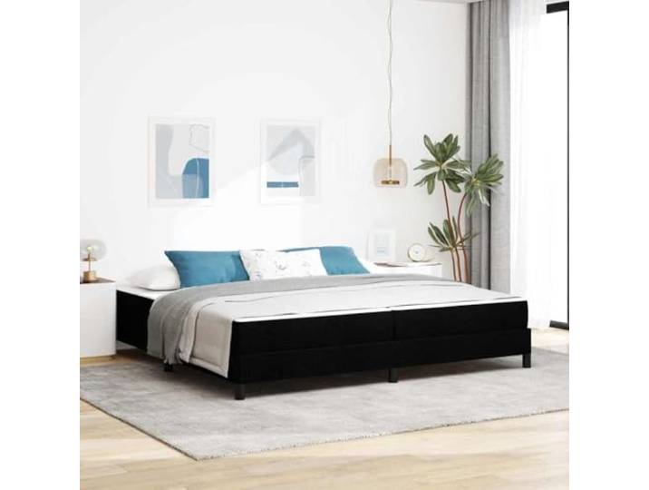 Boxspringbett mit atmungsaktivem Stoff Minimalistisches Design Boxspringbett mit Matratze Schwarz 200x200 Stoff Kaiserbett mit Bonnell-Federkern Holzlattenrost Belastbar Schlafzimmer
