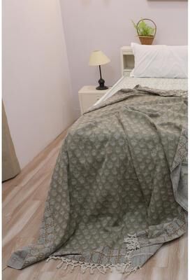 "Fabdivine Chhatri Vintage Handwoven Organic Cotton Blanket - Block Printed Floral Bedding Throw, Artisan Home Décor, 90"" x 54"""